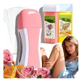 Fundidor Cera Roll On Portátil Elimina El Vello Rápidamente,con 2 Caja De Depilación(sabores De Miel Y Rosa) Y 1 Bolsa De Papel Depilatorio.apto Para Todo Tipo De Piel.adecuada Para Rostro, Axilas.