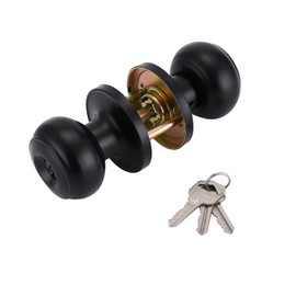 Entry Door Knob with Lock, One Key-Way Entrance Door Knob with Key Handle, Standard Ball (1, Black)