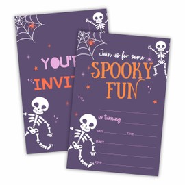 VZVCTFS Halloween Party Invitations Set of 25 With Envelopes- Dark Purple Skull Spider Web Design- Spooky Themed Birthday Event Invite Cards For Girls Boys, Party Favor & Supplies (A16)