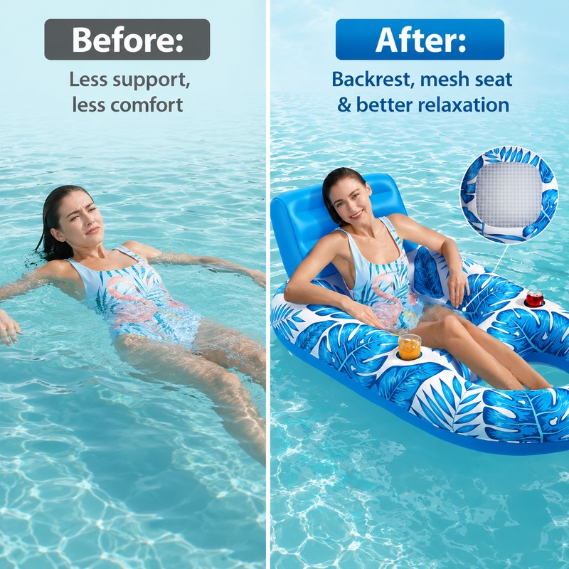 Adult Inflatable Pool Lounger for Swimming – Cooling Mesh Seat,