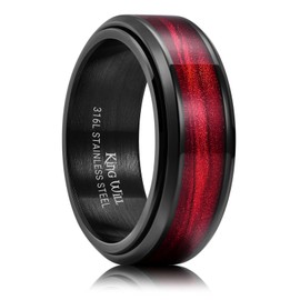 King Will Mens 8mm Stainless Steel Rings Anxiety Fidget Spinner Ring Black Plated Red Galaxy Sand Inlay Spinning Wedding Bands Comfort Fit, Size 8