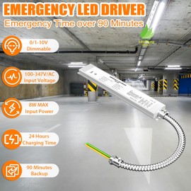 20W LED Emergency Backup Driver, 100-347V AC, 175V DC, Rechargeable UL Listed Dimmable Backup Battery, Over 90 Mins Emergency Time, for LED troffer, Linear and Panel Light, 5-Year Warranty (1-Pack)