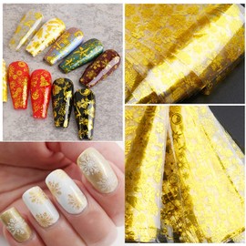 Gold Christmas Holographic Nail Foil Transfer Stickers Decals, Winter Nail Polish Sheets Sky Starry Paper Transfer Foils Xmas Nails Supplies for Nail Transfer Glue Women Manicure Nail Film Decorations
