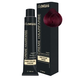 FemMas Hair Colour, Professional Cream Hair Colour with Argan Oil, Keratin & Ceramides, Permanent Hair Colouring or Tint for Radiant Colour Results, Medium Blonde Purple Red 7.26, 100 ml