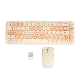 USB Keyboard Mouse 2.4G Wireless 68 Keys Low Consumption Retro Cute ABS Gaming Keyboard Mouse for PC Tawny Mixed Color