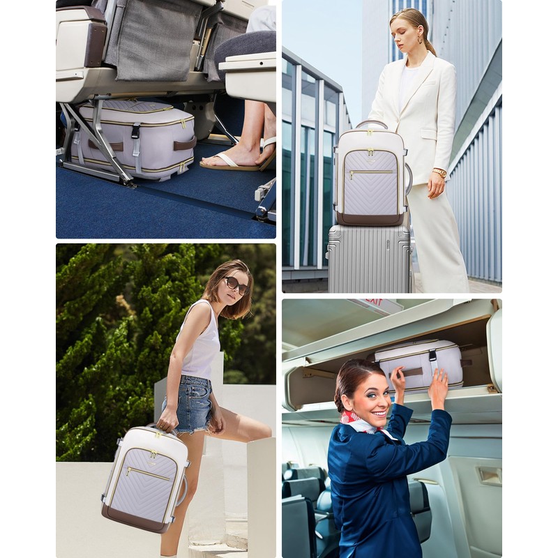 LOVEVOOK Women's Hand Luggage Backpack Large 40L, Light Grey White