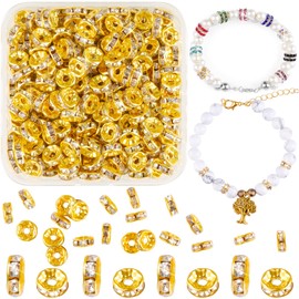 Pack of 400 8 mm Crystal Rondelle Spacer Beads Gold Metal Beads Loose Round Spacer Beads for DIY Bracelets Earrings Necklace Jewellery Decorations