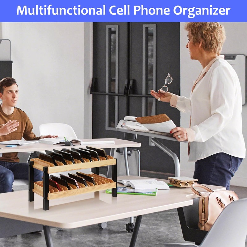 Echaprey 30-Grid Wooden Cell Phone Holder Desktop Multiple Classroom Cell