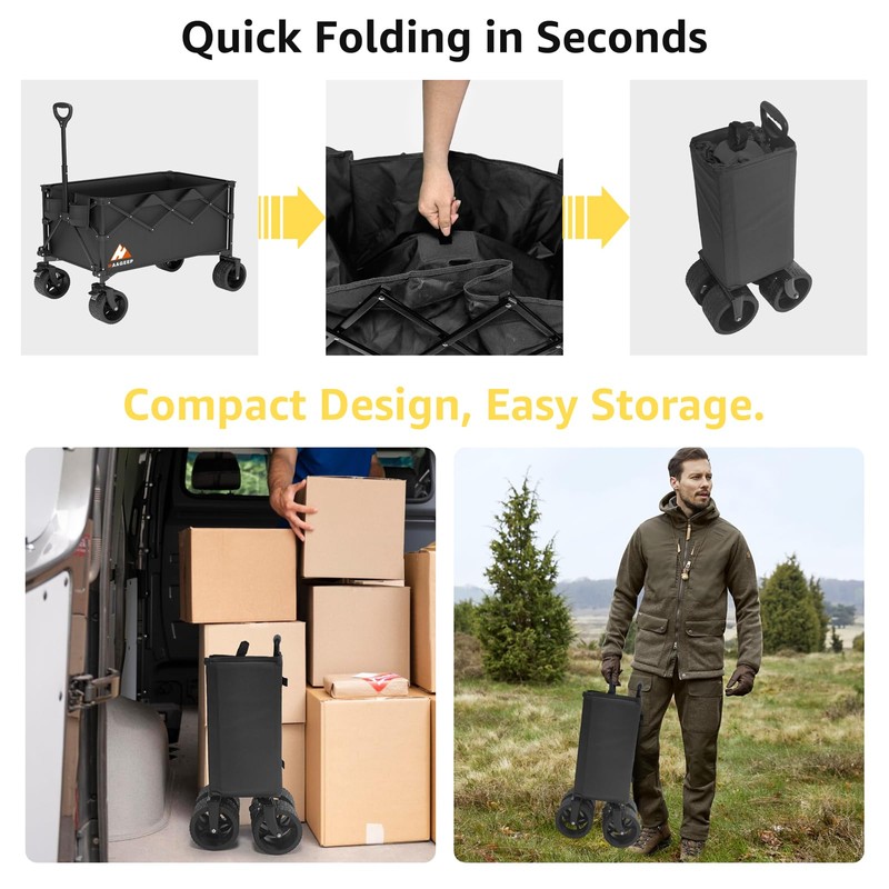 Collapsible Wagon Cart with Wheels Foldable - Folding Utility Heavy