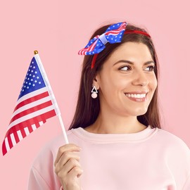 HIFANMM 4th of July Headband Independence Day Hair Accessories Patriotic Party Bow Hair Supplies USA Flag Big Bow Knot Design Red Hair Decoration Non Slip Head Band for Women Girls Kids 1 Pcs