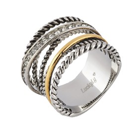 LuckyLy Anillos de Mujer de Acero Inoxidable Color Plata y Baño de Oro Rosa 18k con Zirconia Cúbica, Talla Estándar 7 – Joyería para Mujer ideal como Regalos para Mujer Originales, Regalos para Novia, Modelo Lysiane