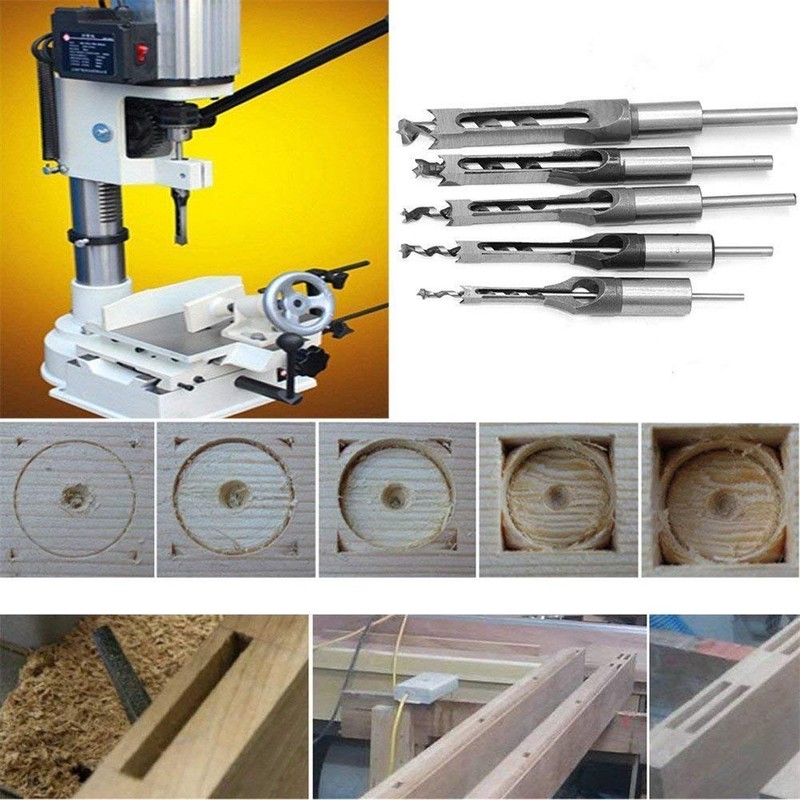 4Pcs Woodworking Square Hole Drill Bits Wood Mortising Chisel Set