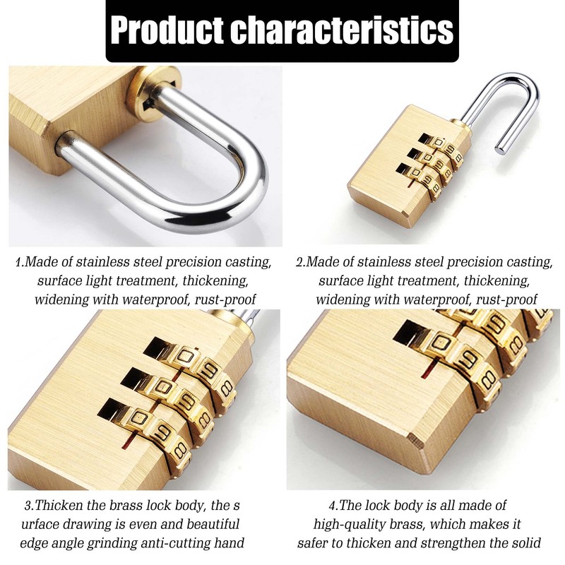Brass Combination Lock, 3 Digit Combination Padlock Set Your own
