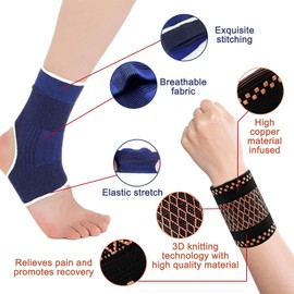 ExcellaElite Carpal Tunnel Wrist Splint Wrist Supports for Carpal Tunnel Sports Guard Copper Compression Sleeves May Relieve Muscle Soreness for Sport Fitness Working Typing with 2 Ankle Braces