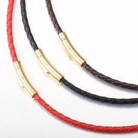 4mm/6mm Man-made Leather Necklace Choker for Men Boys Red Black Brown Braided Rope Chain Male Push Clasp Jewelry GiftsColor: 4mm Brown UN151, Length: 24inch 60cm