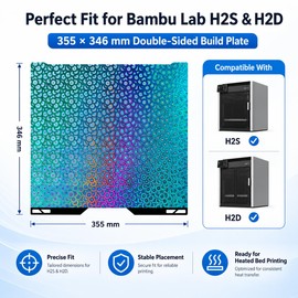 GOMENL Build Plate for Bambu Lab H2S H2D 3D Printer, 355x346mm Double Sided Spring Steel Sheet, Smooth PEO Diamond + Kaleidoscope Pattern, Flexible Heated Bed Platform, Easy Release & High Adhesion