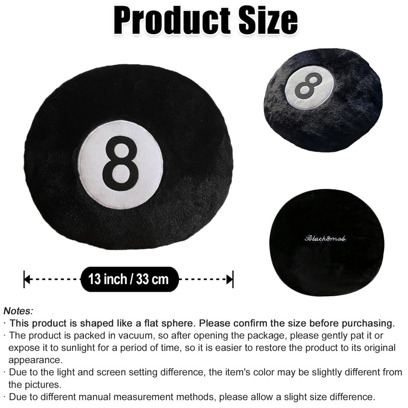 zhidiloveyou 8 Ball Pillow Black Stuffed Billiards Plush Small Decorative