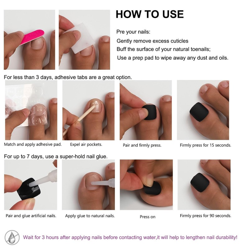 Press on Toenails for Women in 15 Sizes,30 Pcs Fits,French