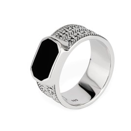 NKlaus Men's Ring Real Onyx Black Solitaire in Bezel Setting 925 Silver Solid Vintage Finger Ring, Precious metal