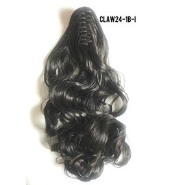 24" Claw Clip in Wavy Ponytail Extensions Off Black 1B Heat Friendly Fire Resistence Fiber …