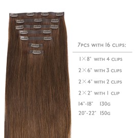 WENNALIFE Seamless Clip In Hair Extensions, 22 Inch 150g 7pcs Chocolate Brown Hair Extensions Clip in Human Hair Invisible PU Skin Weft Natural Remy Human Hair Extensions