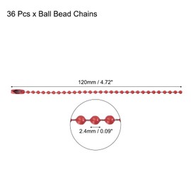 QUARKZMAN Ball Bead Chain Beaded Necklace Chains 5 Inch Adjustable Metal Ball Chains 2.4 mm/0.1 Inch Keychain for Jewellery Making, DIY Craft Projects, Pack of 36 (Red)
