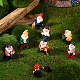 Jetec 7 piezas de estatuas de resina de hadas de gnomos, mini estatuas de jardín, decoración de cuentos de gnomos con 2 estatuas de erizo y 1 decoración de hongos para decoración de festivales,