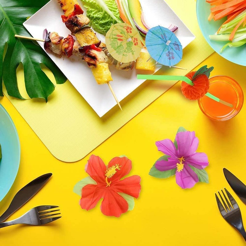 108 Pieces Hawaiian Tropical Party Decoration Set Leaves Flowers Umbrellas