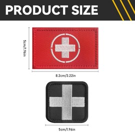 HWQVA 4 Pcs Medic Red Cross IFAK Patches | Hook & Loop Medical First Aid Badges for Kits, Packs, Equipment.(Black red)