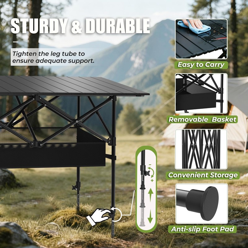 RootRise Camping Table Portable, Folding Roll-Up Picnic Table with Carry