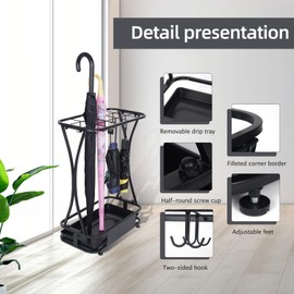 AetherWings Umbrella Stand Rack with 15 slots Umbrella Holder for Entryway Umbrella Holder with Removable Drip Tray, Medium Black