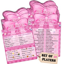 SHLINCO Pink Bow Birthday Game Cards, Interactive Who Knows The Best Birthday Party Activity, Pack of 20, Girls Sleepover Party Supplies, Perfect for Sleepovers and Celebrations