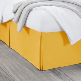 Nestl Bedding Pleated Bed Skirt - Luxury Microfiber Dust Ruffle - Sleek Modern Bed Skirt - 14” Tailored Drop, Queen, Yellow