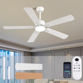 FUMLTP 52 inch Modern White Ceiling Fans with Lights APP/Remote Control, Low Profile Reversible 6 Speeds Ceiling Fan Light for Indoor/Outdoor Patio Bedroom Living Room