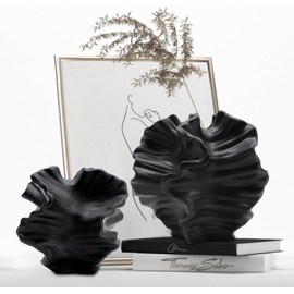 Ceramic Vase, SUKIYPO Set of 2 Black Modern Vases for Nordic, Decorative Vases, Aesthetic Boho Flower Vase for Home, Living Room, Office, Farmhouse, Coffee Table Decoration