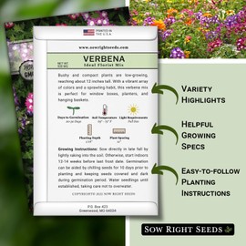 Sow Right Seeds - Ideal Florist Mix Verbena Seeds for Planting - Non-GMO Heirloom Seeds - Creeping Perennial - Multicolor Blooms - Wildflower and Ground Cover Plant - Attract Butterflies and Bees (1)