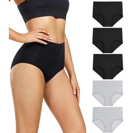 wirarpa Women's Cotton Underwear High Waist Briefs Full Coverage Panties Ladies Underpants 5 Pack Assorted Large