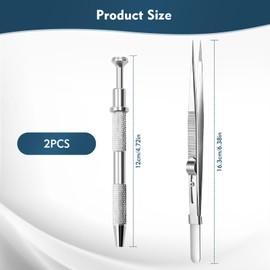 2 PCS Jewelry Tweezer Piercing Kit, Piercing Ball Grabber with 4 Grippers, Stainless Steel Tweezers, Self-Locking Tweezers for Grabbing Small Parts