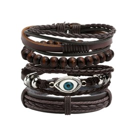 Milakoo men's leather bracelet, braided rope alloy punk bracelet, bangle, wristband, pack of 10, Base Metal