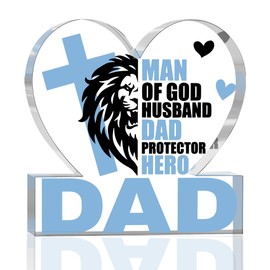 Religious Dad Gifts from Daughter Son Fathers Day Birthday Gifts for Dad Father Husband Best Dad Ever Gifts Man of God Heart Clear Acrylic Desk Decor Sign for Home Office 4 X 4 Inch