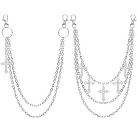 NEWITIN 2 Pieces Pants Chain Punk Jean Chains Metal Belt Chain Silver Multi Layer Pocket Wallet Key Chains Goth Accessories for Women Men