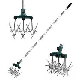 BARAYSTUS Rotary Cultivator Garden Rotary Tiller Adjustable Stainless Steel Poles Hand Tiller for Soil Mixing or Reseeding Grass Lawn Tiller Total Length 57 Inch