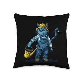 Funny Gardening Cat Costume for Watering Can Lovers Throw Pillow
