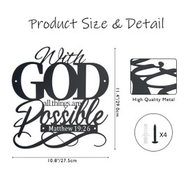 Unique Metal With God All Things Are Possible Wall Decor, Religious Wall Art, Christian, Inspirational, Bible Verses, Scripture Wall Decor, Christian Inspirational Decor For Home Living Room Kitchen Office Church