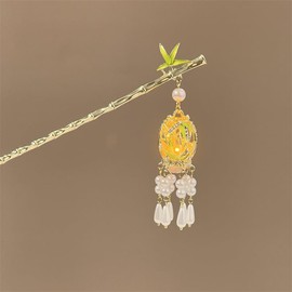 Bamboo Lantern Pearl Tassels Pendants Hairpins Hair Stick, Chinese Coiled Hair Antique Hair Pin Alloy Chopsticks Hair Accessories (White)