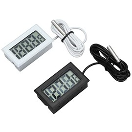 2Pcs Termostato de Termómetro Digital Electrónico Medidor de Temperatura 2s de Refresco con Sonda, Termómetro Digital para Refrigerador, Termómetro de Sonda, Termómetro de Congelador (Blanco y negro)