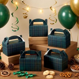 Gueevin 24 Pcs Green Tartan Plaid Gift Boxes Bulk, 6 x 3.5 x 3.5 Inches Vintage Tartan Party Favor Boxes, Classic Green and Blue Plaid Babyshower Decoration for Baby Shower Birthday Party Supplies