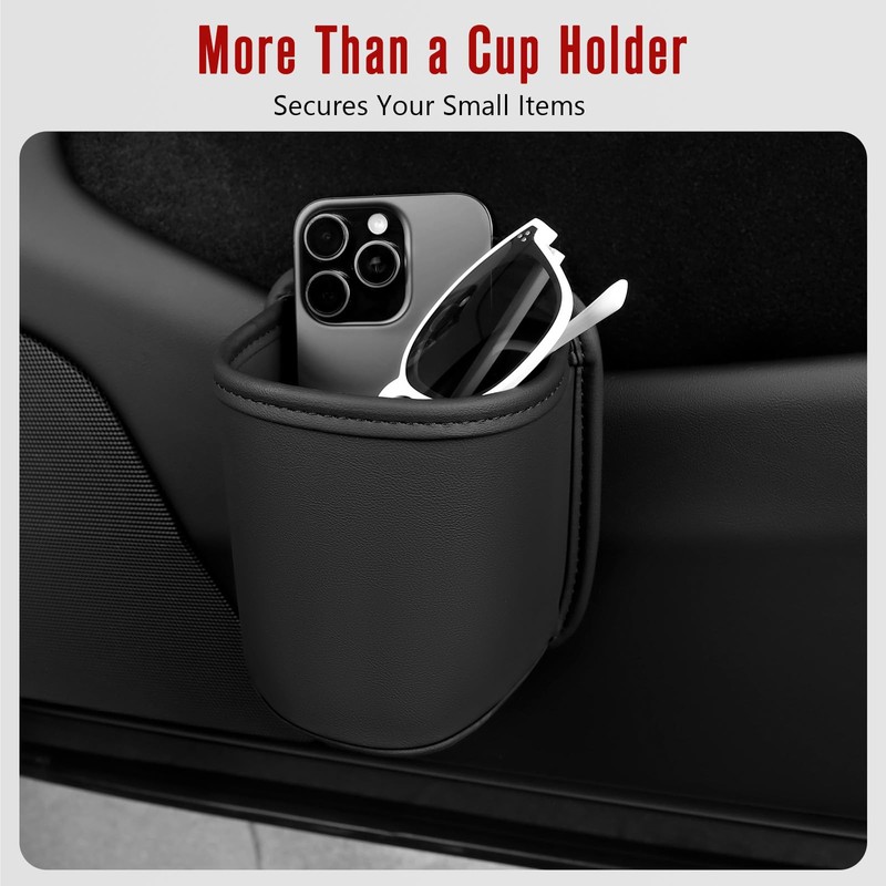 Leather Car Cup Holder Organizer (2-Pack) | Anti-Sag Clip On
