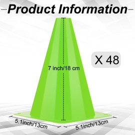 Leelosp 48 Pack 7 Inch Plastic Traffic Cones Agility Field Marker Soccer/Safety/Sports/Training Cones for Skating Basketball Football Practice Drills Themed Party Decorations(Green,7 Inch)