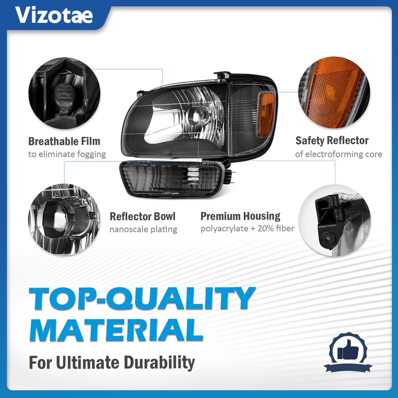 Vizotae Headlights Assembly for 2001-2004 Toyota Tacoma Halogen Headlamp Replacement,